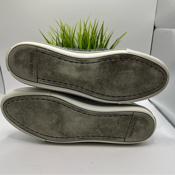 Miu Miu Calzature Donna Glitter Sneakers Charcoal Glitter White Sole 7 (37.5) - Picture 7 of 8